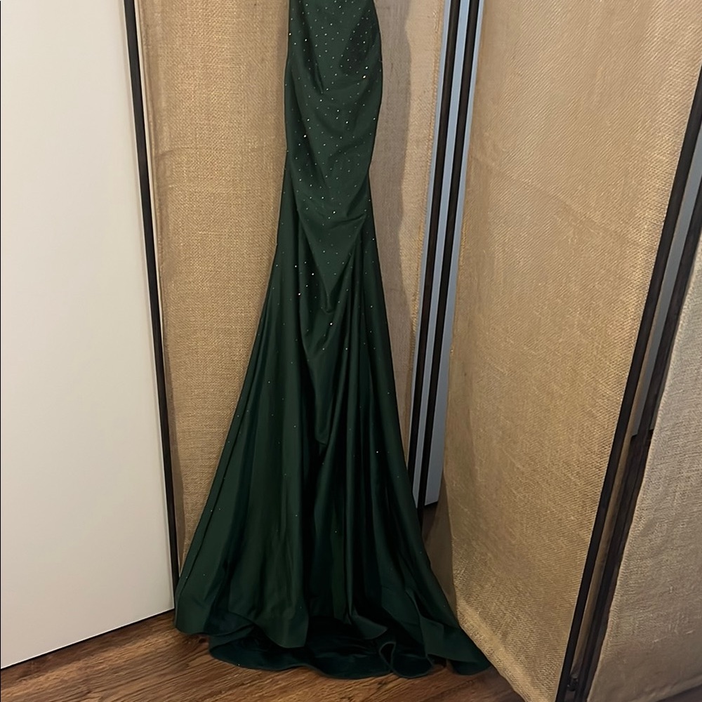 Green Embellished Spaghetti Strap Prom Gown - Picture 11 of 14